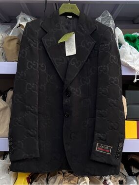 Gucci Black GG Monogram Wool Blazer